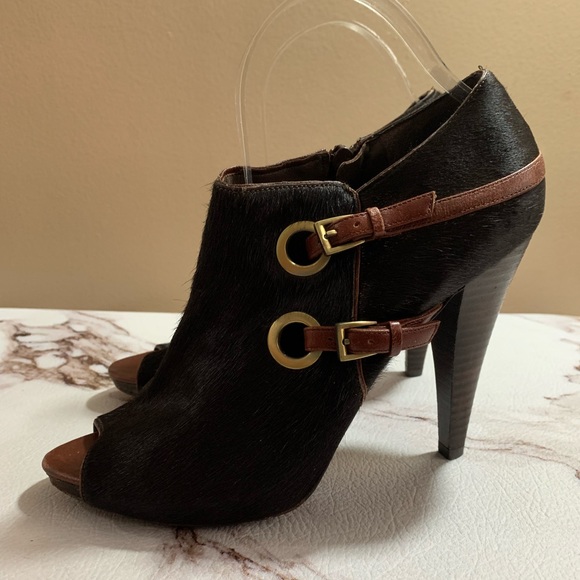 SAKS FIFTH AVENUE Cowhide Peep Toe Ankle Boot - Picture 1 of 8
